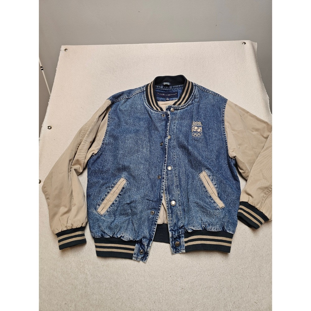 Vintage Swingster Kodak Olympic 100th Anniversary Denim Varsity Jacket Mens M